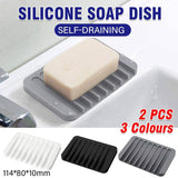 2X Silicone Soap Dish Soap Holder Rack Tray Plate Saver Storage For Bathroom new