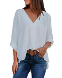 Azura Exchange V Neck 3/4 Sleeve High Low Hem Shirt - L