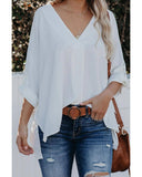 Azura Exchange V Neck 3/4 Sleeve High Low Hem Shirt - M