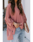 Azura Exchange V Neck 3/4 Sleeve High Low Hem Shirt - 2XL