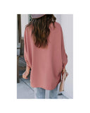 Azura Exchange V Neck 3/4 Sleeve High Low Hem Shirt - 2XL