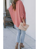 Azura Exchange V Neck 3/4 Sleeve High Low Hem Shirt - XL