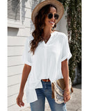 Azura Exchange Plaid Print V Neck Shirt with Slits - S