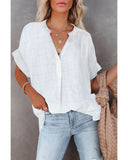 Azura Exchange Plaid Print V Neck Shirt with Slits - S