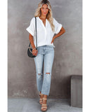 Azura Exchange Plaid Print V Neck Shirt with Slits - S