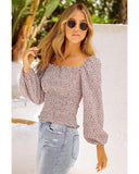 Azura Exchange Puff Sleeve Floral Smocked Top - M