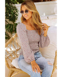 Azura Exchange Puff Sleeve Floral Smocked Top - M