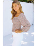 Azura Exchange Puff Sleeve Floral Smocked Top - M