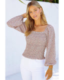 Azura Exchange Puff Sleeve Floral Smocked Top - M