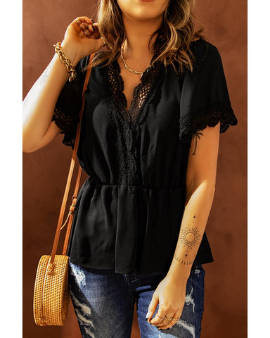 Azura Exchange Lace Splicing V Neck Blouse - XL