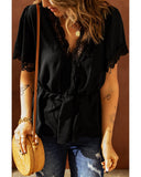 Azura Exchange Lace Splicing V Neck Blouse - XL