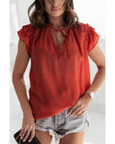 Azura Exchange Tiered Ruffled Drawstring V Neck Top - M