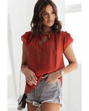 Azura Exchange Tiered Ruffled Drawstring V Neck Top - M
