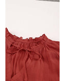 Azura Exchange Tiered Ruffled Drawstring V Neck Top - M