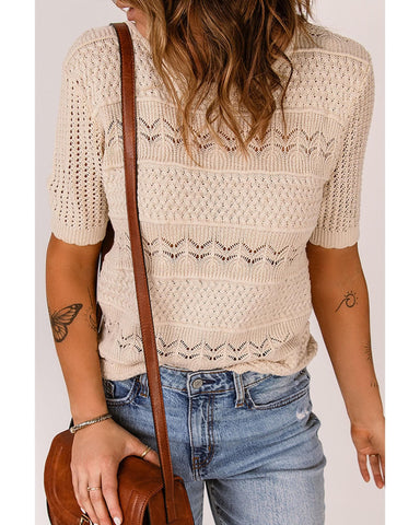 Azura Exchange Hollow-out Crochet Short Sleeve T-shirt - S