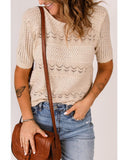 Azura Exchange Hollow-out Crochet Short Sleeve T-shirt - S