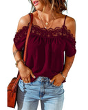 Azura Exchange Off-shoulder Crochet Neckline Short Sleeve Top - S