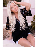 Azura Exchange Embroidered V Neck Top with Tassel Drawstring - L