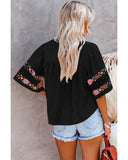 Azura Exchange Embroidered V Neck Top with Tassel Drawstring - L