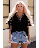 Azura Exchange Embroidered V Neck Top with Tassel Drawstring - XL