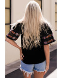 Azura Exchange Embroidered V Neck Top with Tassel Drawstring - XL