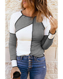Azura Exchange Color Block Rib Knit Top with Irregular Seaming Trim - M