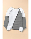 Azura Exchange Color Block Rib Knit Top with Irregular Seaming Trim - S