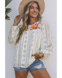 Azura Exchange Long Sleeve Embroidered Print Blouse - L