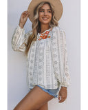 Azura Exchange Long Sleeve Embroidered Print Blouse - L