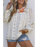 Azura Exchange Long Sleeve Embroidered Print Blouse - L