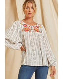 Azura Exchange Long Sleeve Embroidered Print Blouse - L
