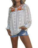 Azura Exchange Long Sleeve Embroidered Print Blouse - L