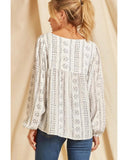 Azura Exchange Long Sleeve Embroidered Print Blouse - L