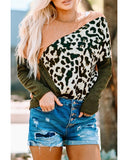 Azura Exchange Leopard Color Block Long Sleeve Knit Top - S