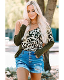 Azura Exchange Leopard Color Block Long Sleeve Knit Top - S