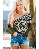 Azura Exchange Leopard Color Block Long Sleeve Knit Top - S
