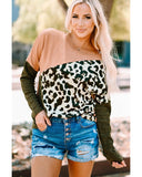 Azura Exchange Leopard Color Block Long Sleeve Knit Top - S