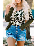 Azura Exchange Leopard Color Block Long Sleeve Knit Top - S