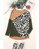 Azura Exchange Leopard Color Block Long Sleeve Knit Top - S