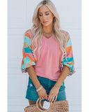 Azura Exchange Color Block Bubble Sleeve Top - 2XL