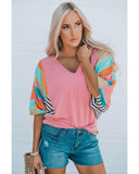 Azura Exchange Color Block Bubble Sleeve Top - 2XL