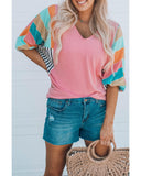 Azura Exchange Color Block Bubble Sleeve Top - 2XL