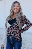 Azura Exchange Leopard Colorblock Long Sleeve Top - L