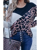 Azura Exchange Leopard Colorblock Long Sleeve Top - L