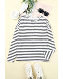 Azura Exchange Striped Print Ruffled Buttoned Top - M