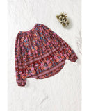 Azura Exchange V Neck Long Sleeve Blouse with Floral Print - XL