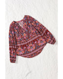 Azura Exchange V Neck Long Sleeve Blouse with Floral Print - XL