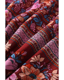 Azura Exchange V Neck Long Sleeve Blouse with Floral Print - XL