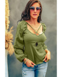 Azura Exchange Criss Cross Sweetheart Neck Long Sleeve Top - M