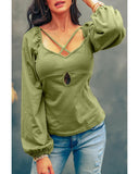 Azura Exchange Criss Cross Sweetheart Neck Long Sleeve Top - M